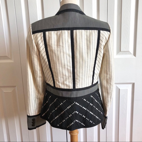 W by WORTH Ivory Stripes Polka Dot Blazer Jacket - Picture 2 of 5